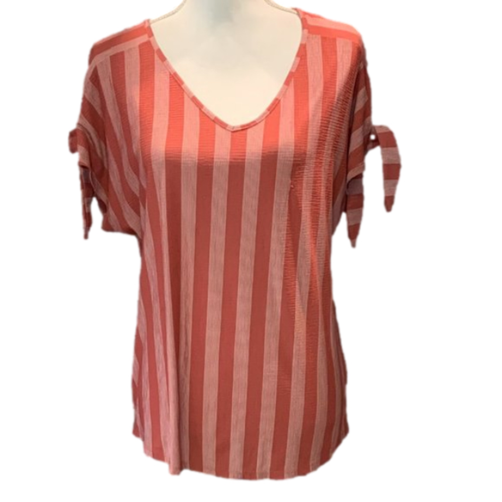 🔥🔥SALE🔥🔥NAIF Tie Sleeve Soft V-Neck 2 Tone Striped Top